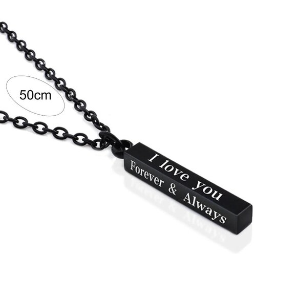 Black Column Bar Necklace I Love You Forever & Always Romantic Pendant Gift - Picture 4 of 5
